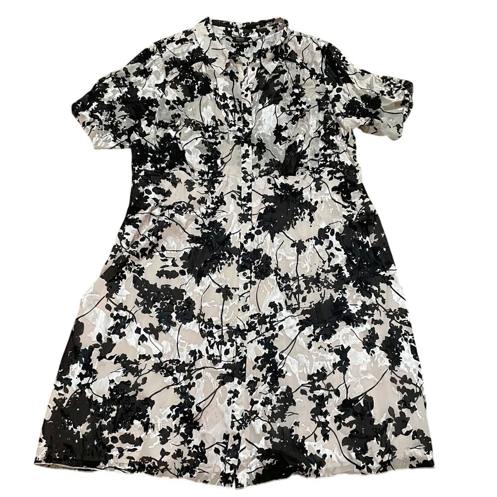 Maree Pour Toi Sz 26 Sheer Pink Black White Floral Burnout Collared Shirt Dress